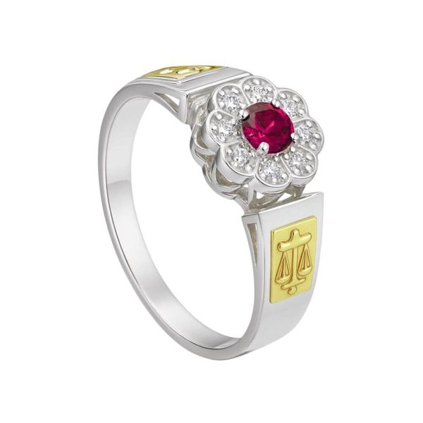 Anel em Prata Formatura Direito Flor com pedras redondas