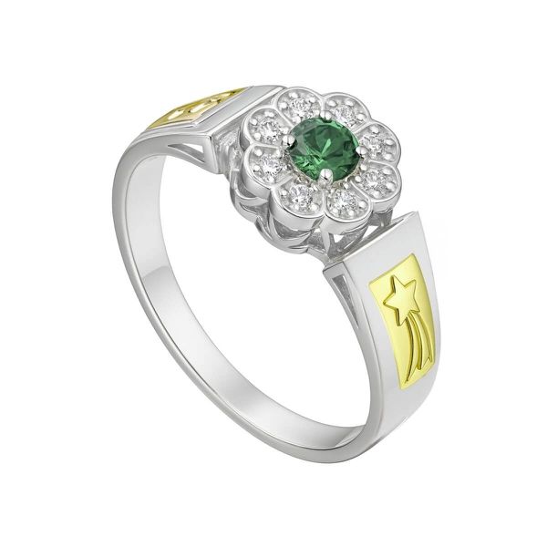 Anel em Prata Formatura Feminino Flor com Pedras Redondas