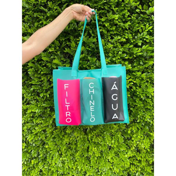 Bolsa Praia Silicone 3 Bolsos Turqueza