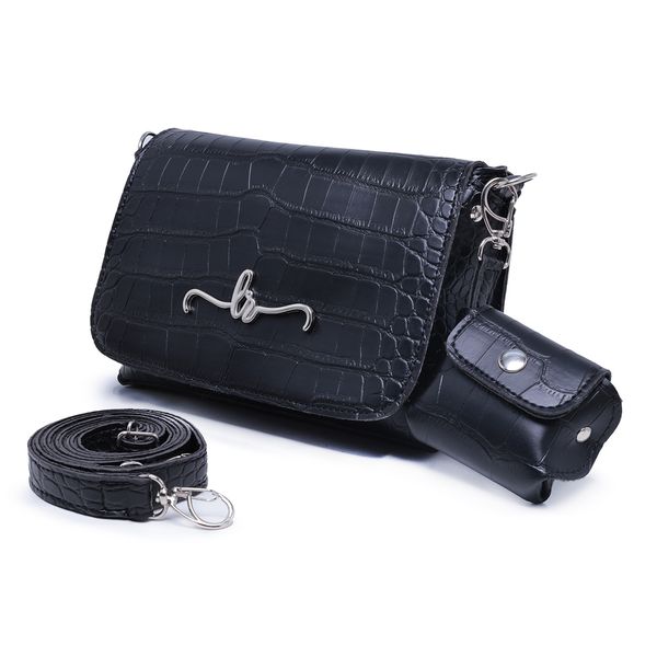 Bolsa Carteira Feminina Com Alça Preto Croco