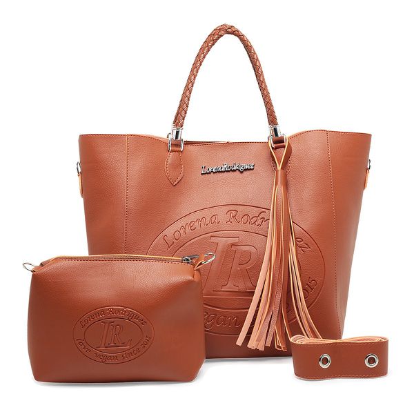 Bolsa Sacola Trançada Flex Caramelo + Nécessaire 