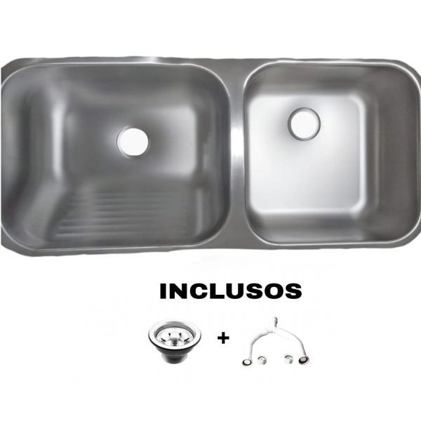 TANQUE DUPLO ESCOVADO 97X43X22CM AÇO INOX 304 LD - SIFÃO E VÁLVULA