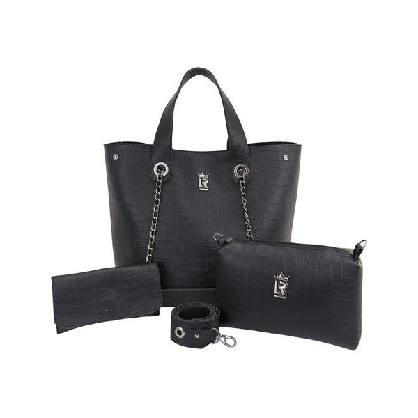 Bolsa Feminina Shopper Croco + Carteira + Necessaire Kit 01