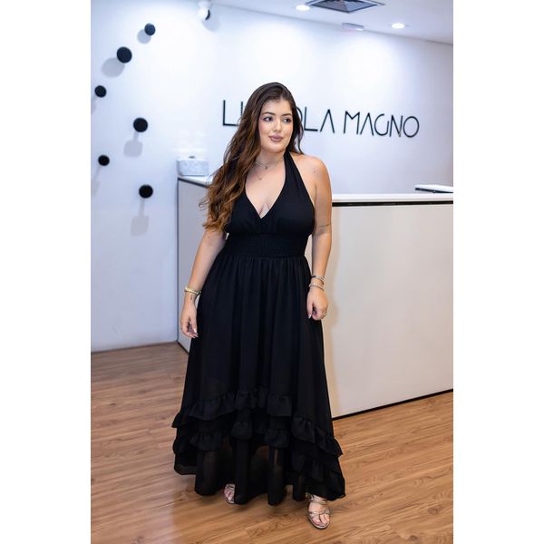 Vestido Marisol Preto | Crepe Seda, Decote em V e Amarração no Pescoço Sofisticação Atemporal do 36 ao 44 