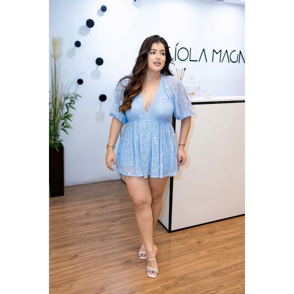 Macaquinho Eduarda Azul Bebê em Renda | Sofisticação Delicada e Elegância Jovial do 36 ao 44