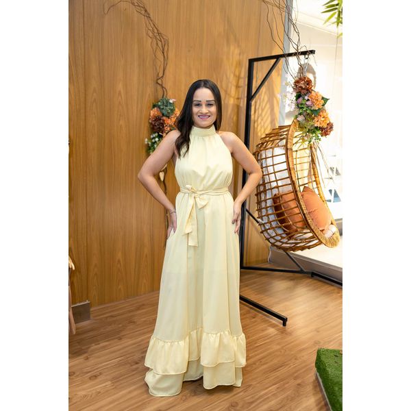 Vestido Longo Kendall em Tecido Viscolinho Amarelo | Modelagem Elegante e Atemporal (36 ao 46)