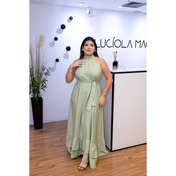 Vestido Longo Kendall em Tecido Corona Verde Menta | Modelagem Elegante e Atemporal (36 ao 46)