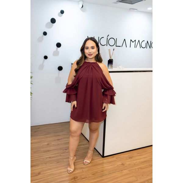 Vestido Lina Marsala | Chiffon E Manga Fluida – Elegância E Leveza Do 36 Ao 44