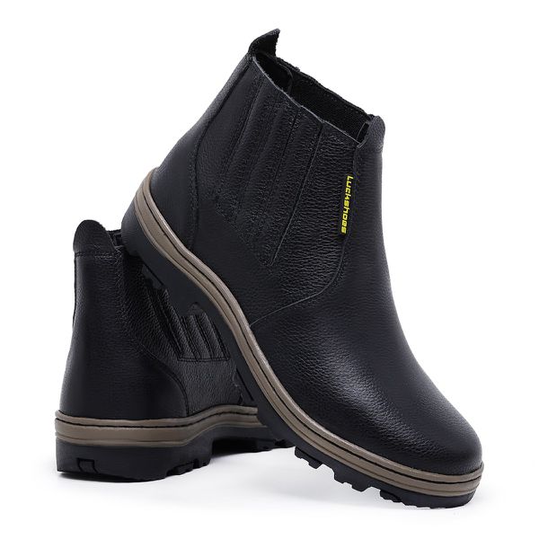 Botina em couro Legítimo Luckshoes Preto