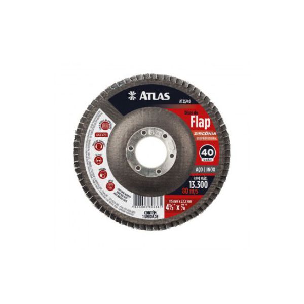 Disco Flap Zirconia 115MM 040 AT25/40 ATLAS