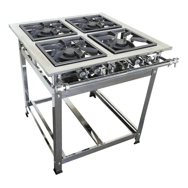Fogão Industrial 4 Bocas Duplos Baixa Pressão P7 G30x30 Inox Tradicional - MR Fogões