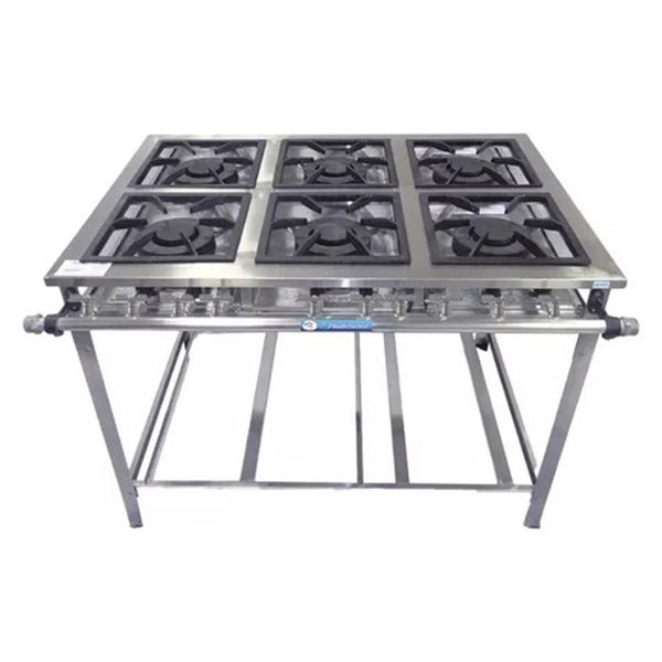 Fogão Industrial 6 Bocas Duplas Baixa Pressão P7 G30x30 Inox Tradicional - MR Fogões