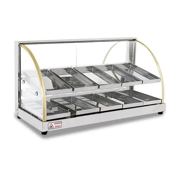 Estufa Quente Elétrica 10 Bandejas Dupla Vitrine Expositor Inox - Titã