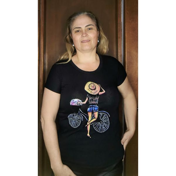 T-SHIRT VISCOSE ESTAMPADA FLOCADA PRETA