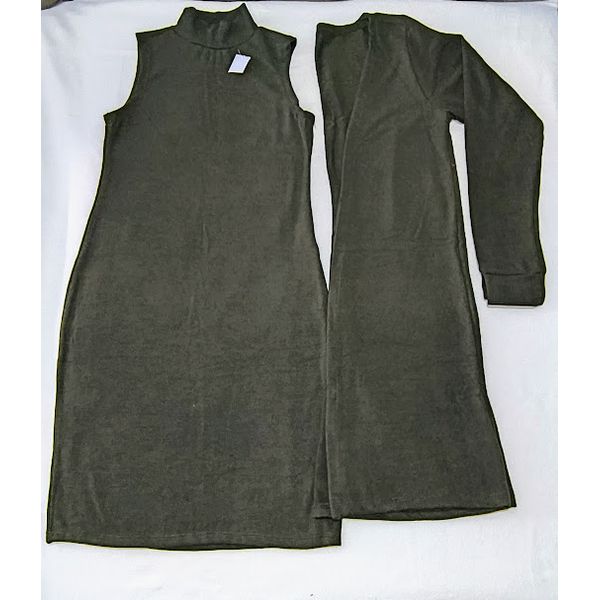 CONJUNTO VESTIDO LAZINHA COM CARDIGÃ VERDE ESCURO