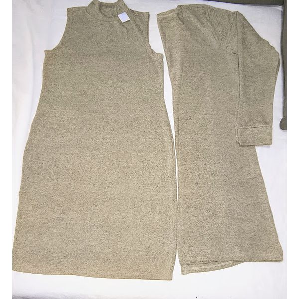 CONJUNTO VESTIDO LAZINHA COM CARDIGÃ BEGE
