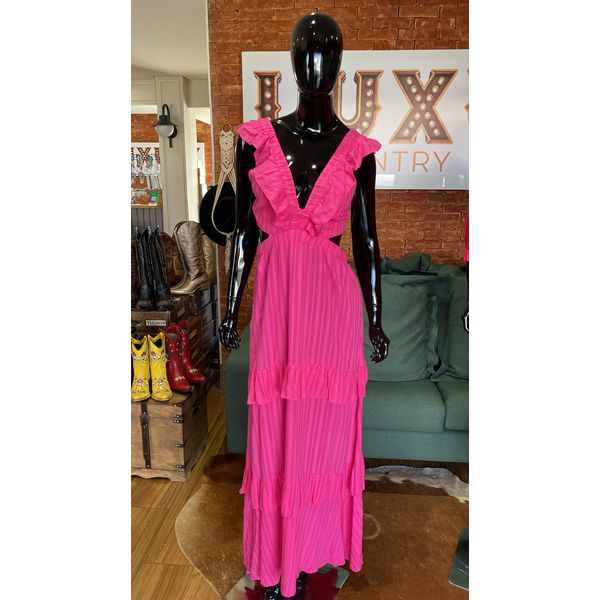 VESTIDO LONGO DECOTE EM SUPER V - PINK