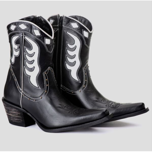 Bota Feminina Tucson - Couro preto e branco