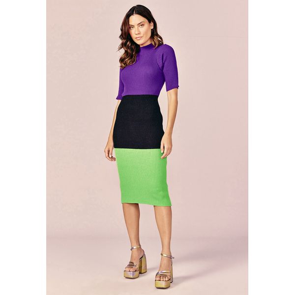 VESTIDO CANELADO TRICOLOR - PURPLE