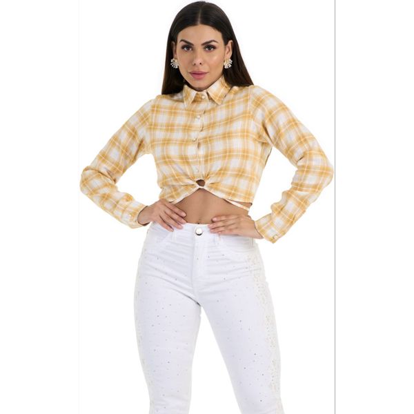 CROPPED XADREZ AMARELO BUPHALLOS