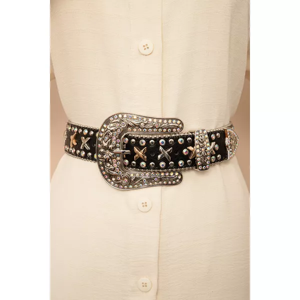 Cinto Country Tachinhas E Pedraria Bicolor