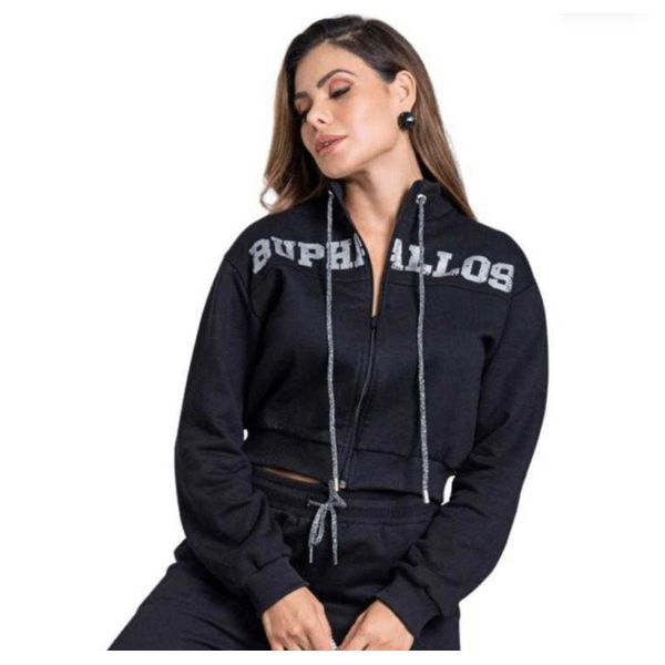 MOLETOM FEMININO BUPHALLOS TIPO CROPPED BORDADO