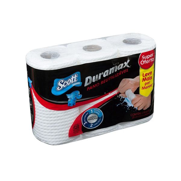 Pack com 3 Rolos de Toalha Scott Duramax c/ 58 panos cada