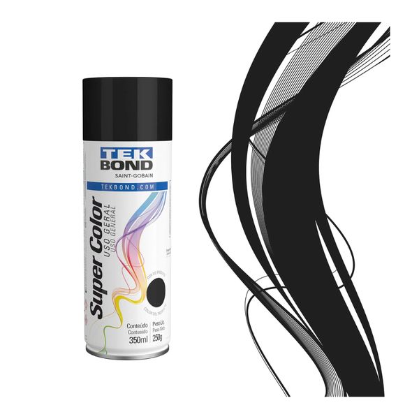 Tinta Spray Aerossol Uso Geral Preto Brilhante 350ml/250g 23011006900 - TEK BOND