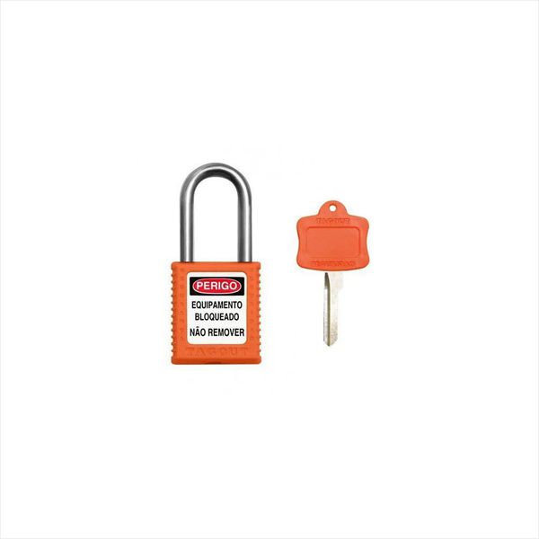 Cadeado Plástico Com Haste Metálica Laranja 38 x 6,3mm 2ch Cmcla240cm Tagout
