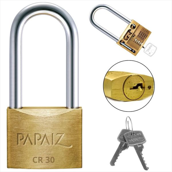 Cadeado Latão Maciço Com Haste Aço Cr30 Papaiz