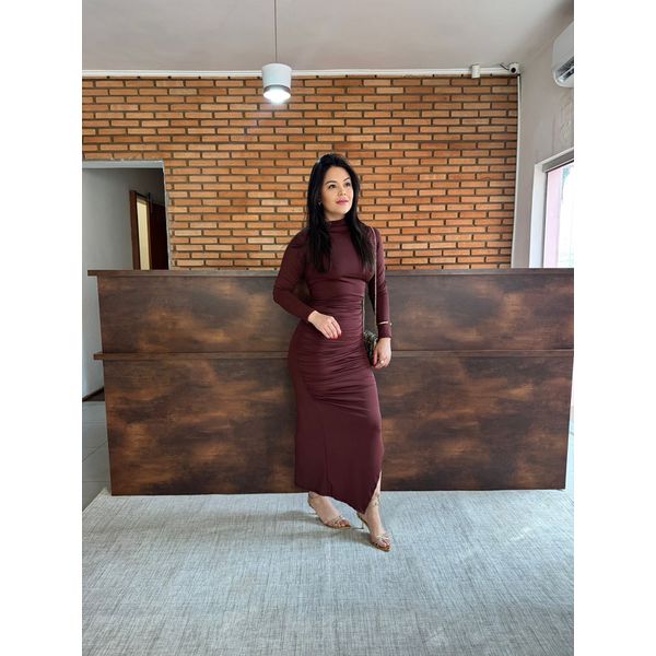 Vestido Longo Drapeado - MARROM