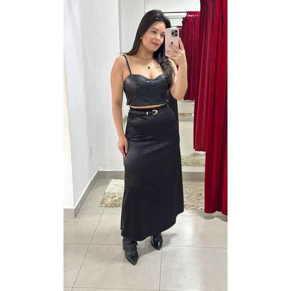 Saia Midi Cetim - PRETA