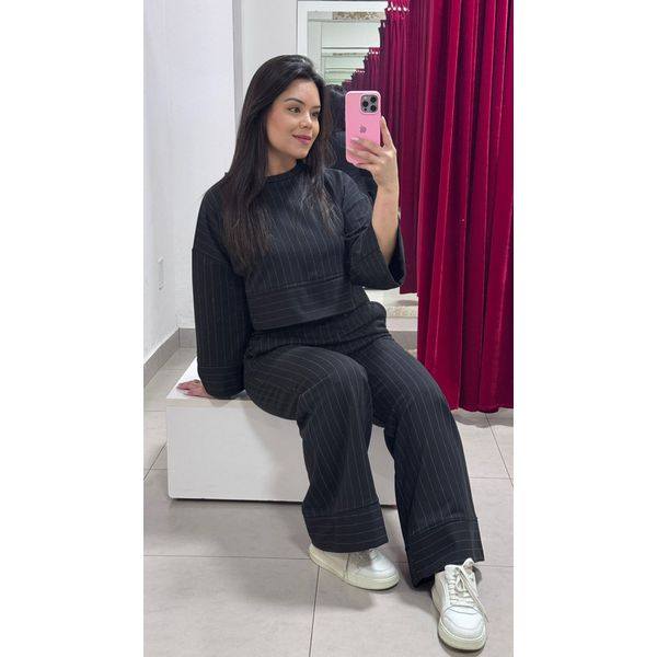 Conjunto Moletinho Risca de Giz - PRETO