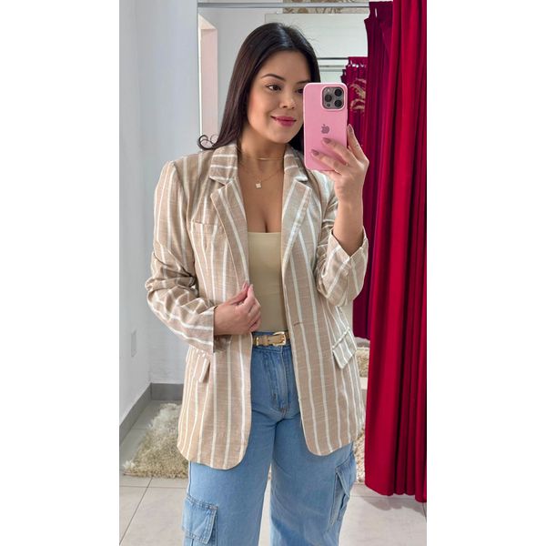 Blazer Alfaiataria Listras Linho - NUDE