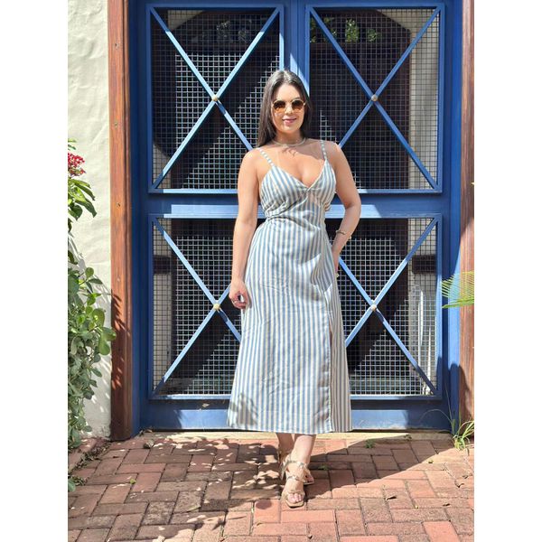 Vestido Midi Listras- AZUL