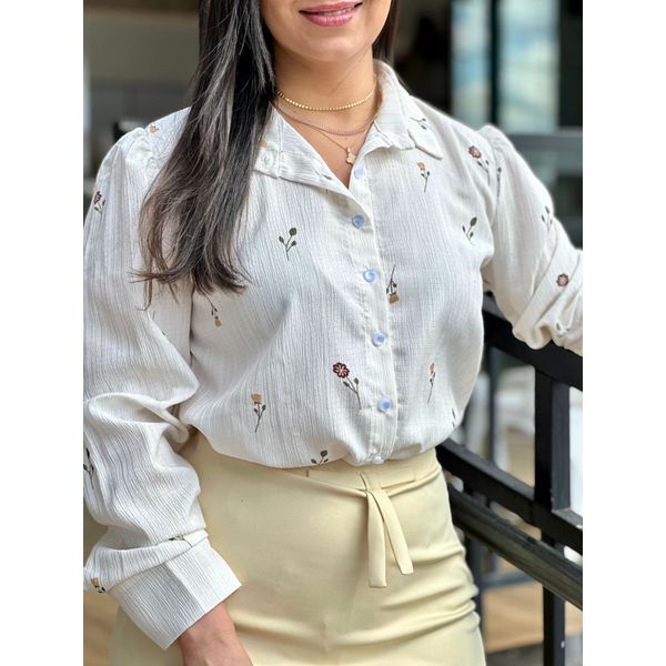 Camisa Crepe Estampada - BRANCA 
