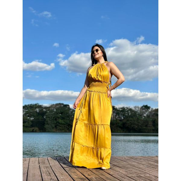 Vestido Longo Acetinado - MOSTARDA