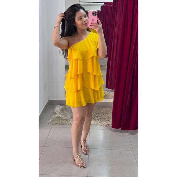 Vestido Crepe Babado - AMARELO