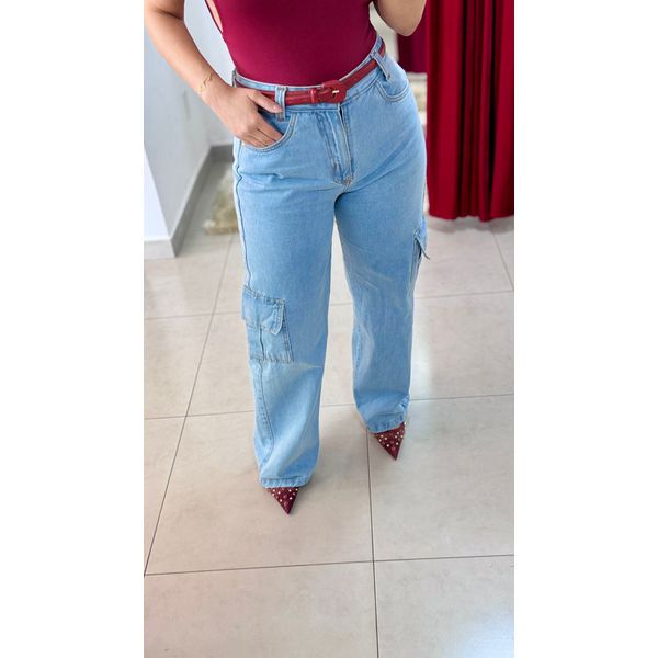 Wide Leg Cargo Jeans - AZUL 