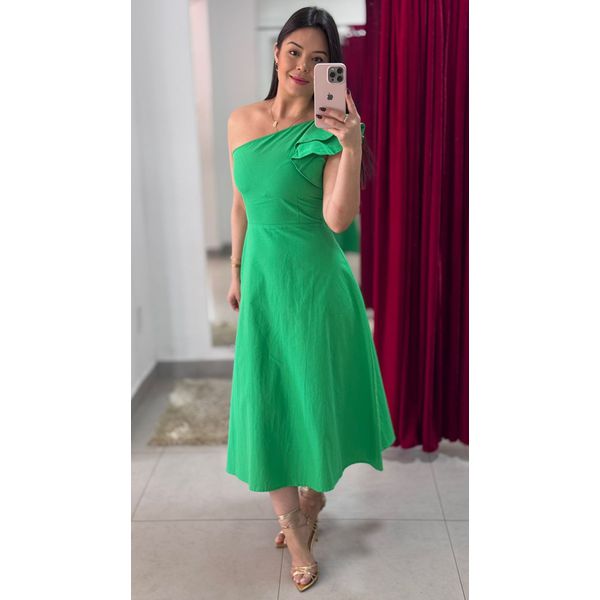 Vestido Midi Nula Manga Sarja- VERDE