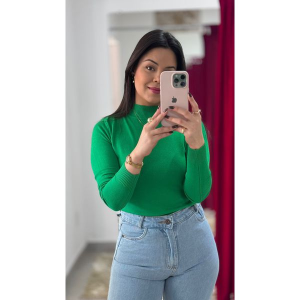 Blusa Tricot Gola Alta - VERDE