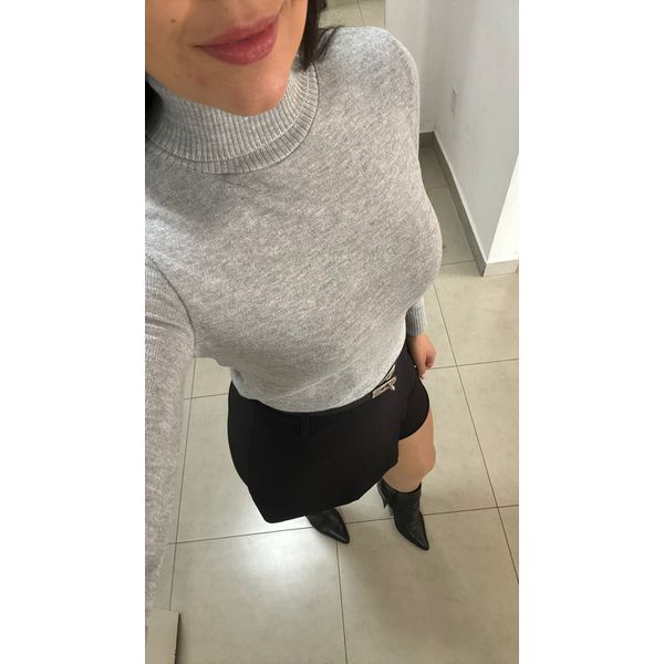 Blusa Manga Longa Tricot Gola Alta - CINZA