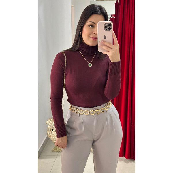 Blusa Manga Longa Tricot Gola Alta - MARSALA