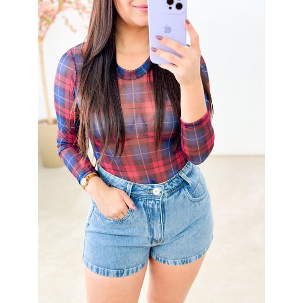 Body Tule Transparência Xadrez - AZUL/ROSA
