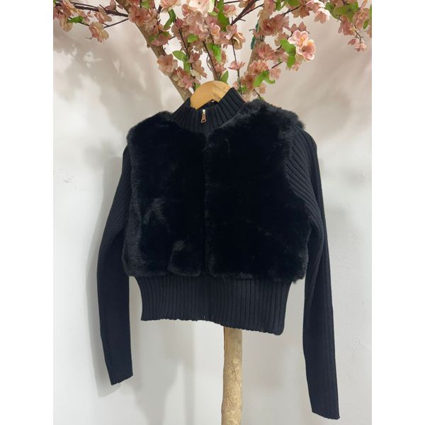 Casaco Tricot Peluciado - PRETO