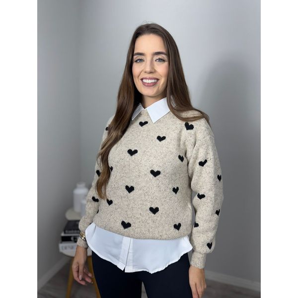 Blusa Trico Amanda Creme com Preto 