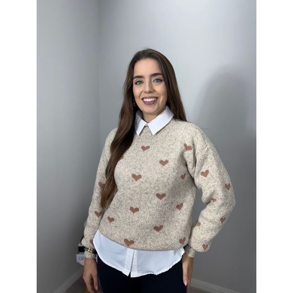Blusa Trico Amanda Creme com Nude