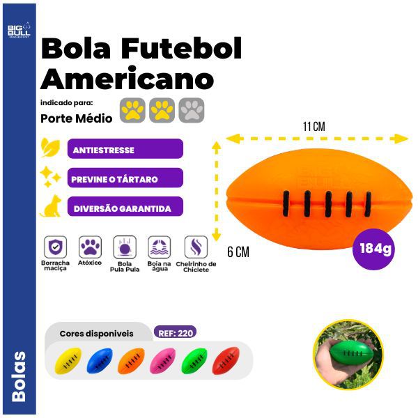 Bola Futebol Americano Brinquedo Porte Médio - Big Bull Pet