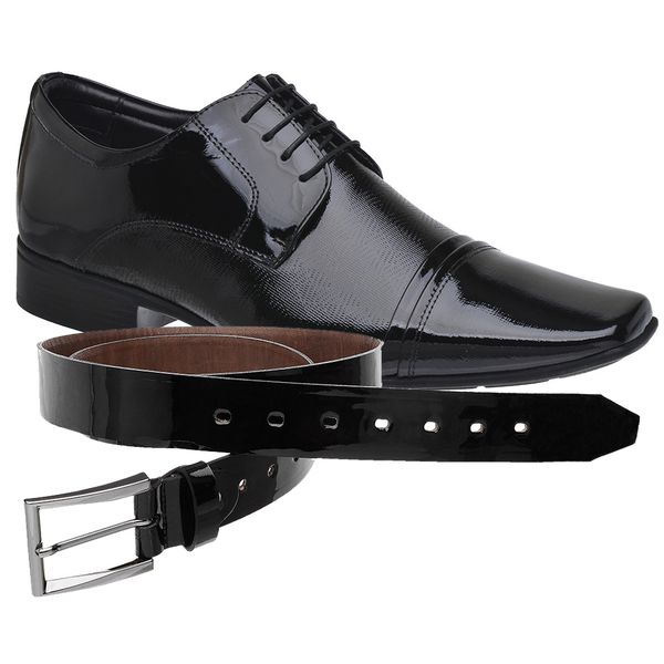 Sapato Social Jota Pe Verniz Preto Air Fillipo + Cinto Envernizado