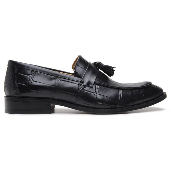 Sapato Social Preto Couro Croco Bambolim